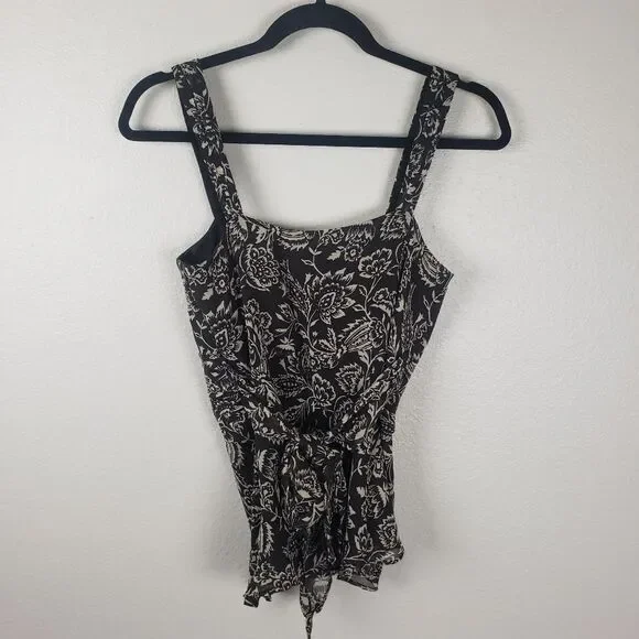 Women's Ann Taylor Brown Chiffon Floral Ruched Business Casual Attire Size 02 - Picture 7 of 11